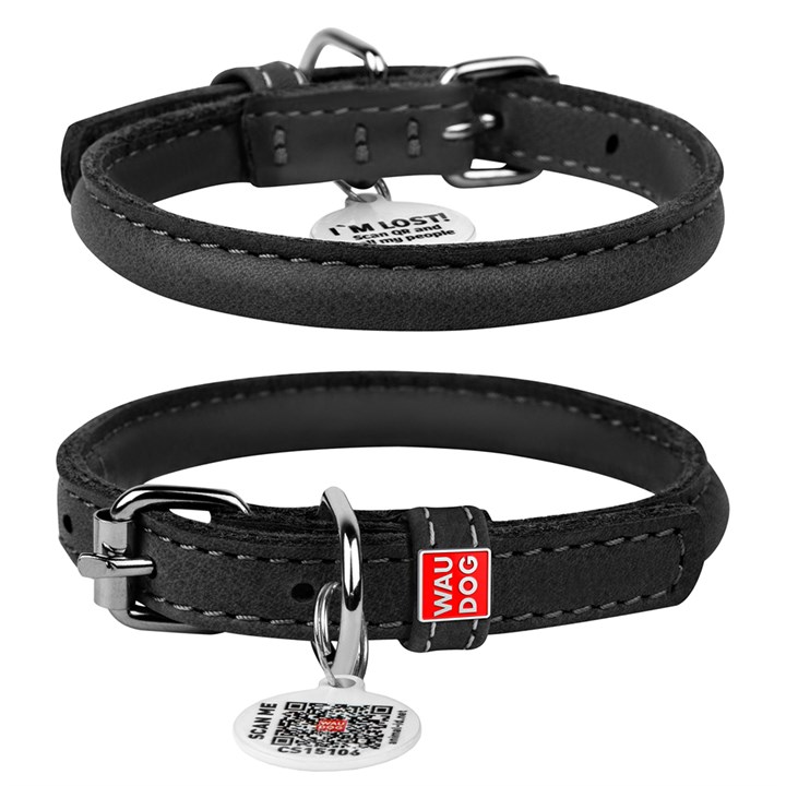 WAUDOG Leather Dog Collar Black